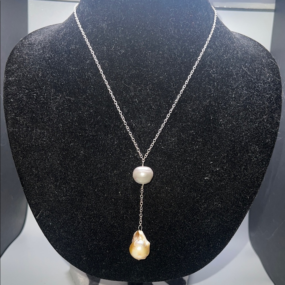 Jules Silver Necklace with Gold and Silver real Pearls